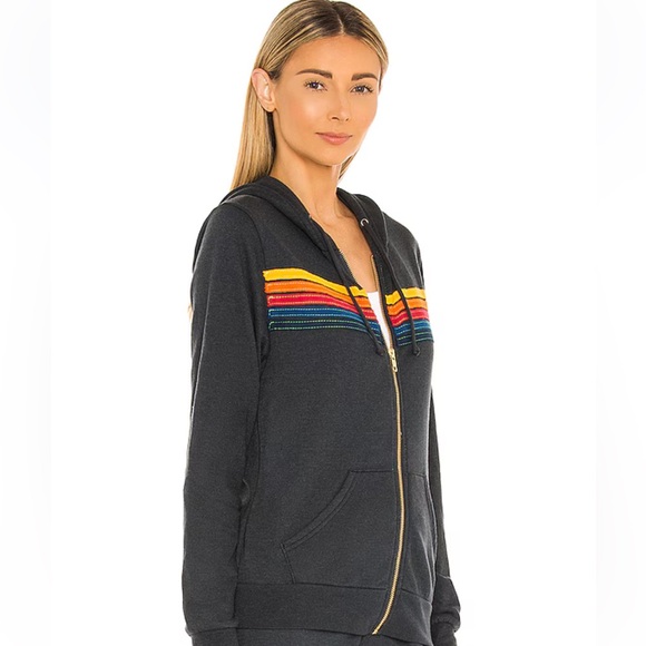 Aviator Nation 5-Stripes Hoodie in Charcoal Made in USA NWT MSRP $190 Size S - Picture 2 of 7